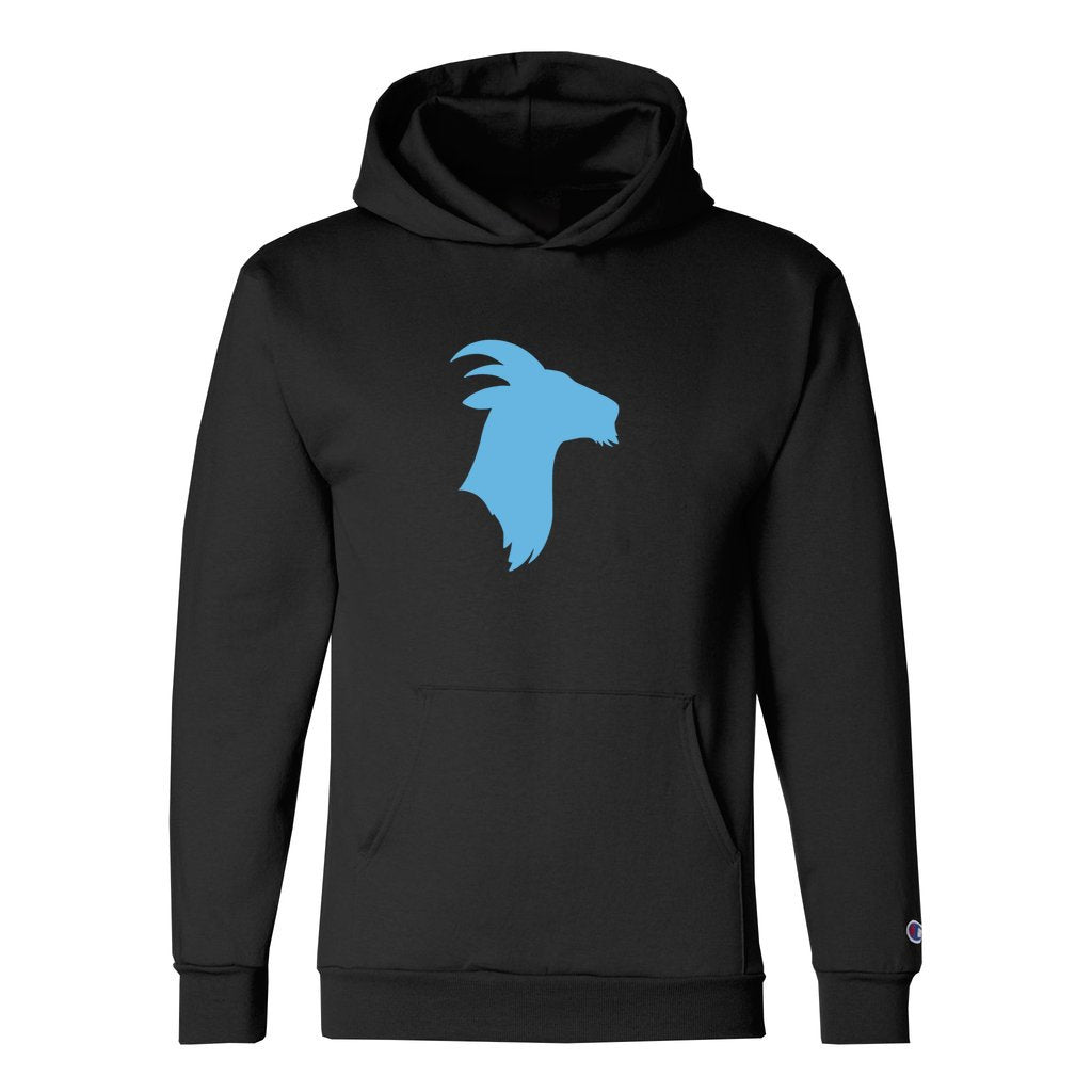 iconic blue timpanogos goat on a champion hoodie