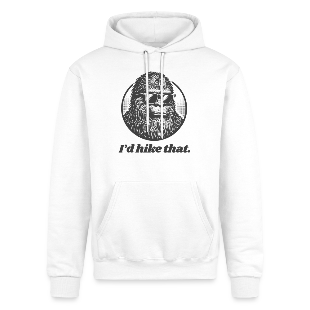 I'd Hike That (Bigfoot) - Champion Powerblend Hoodie - white