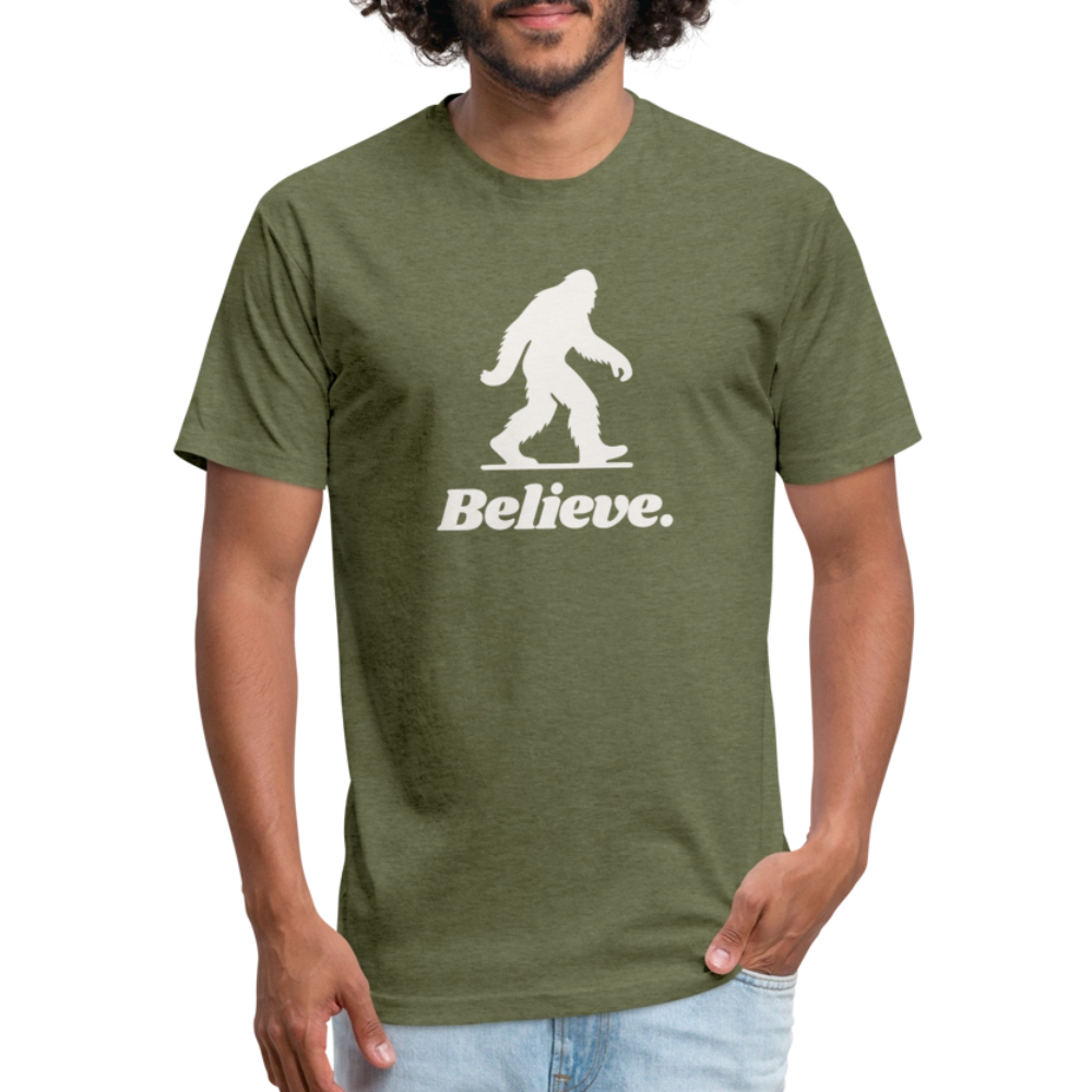 Believe (Bigfoot/White) - Premium Graphic Tee - heather military green