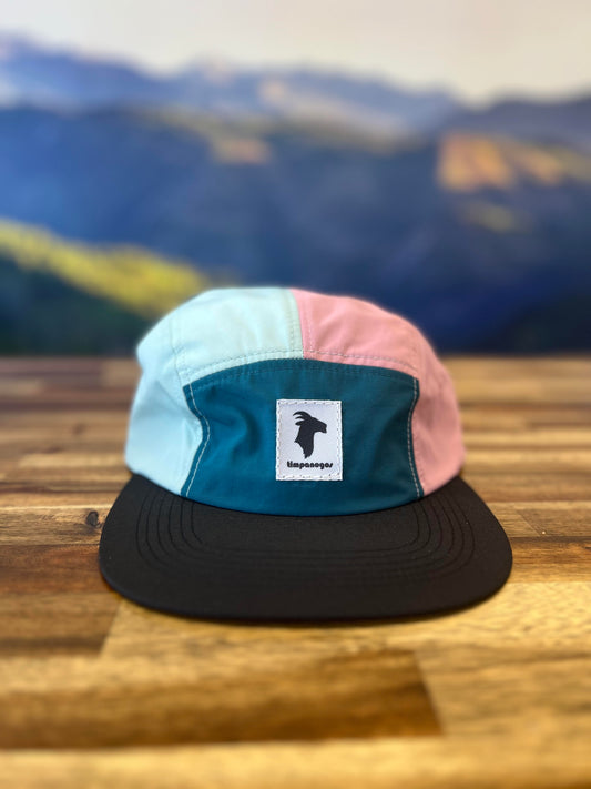 GOAT (Timpanogos) -  5-panel Nylon Camp Hat (Blue/Pink/Cyan)