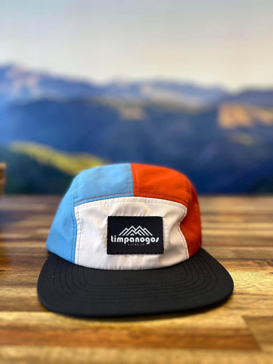 Timpanogos Hiking Co. -  5-panel Nylon Camp Hat (Red/Blue/Tan)