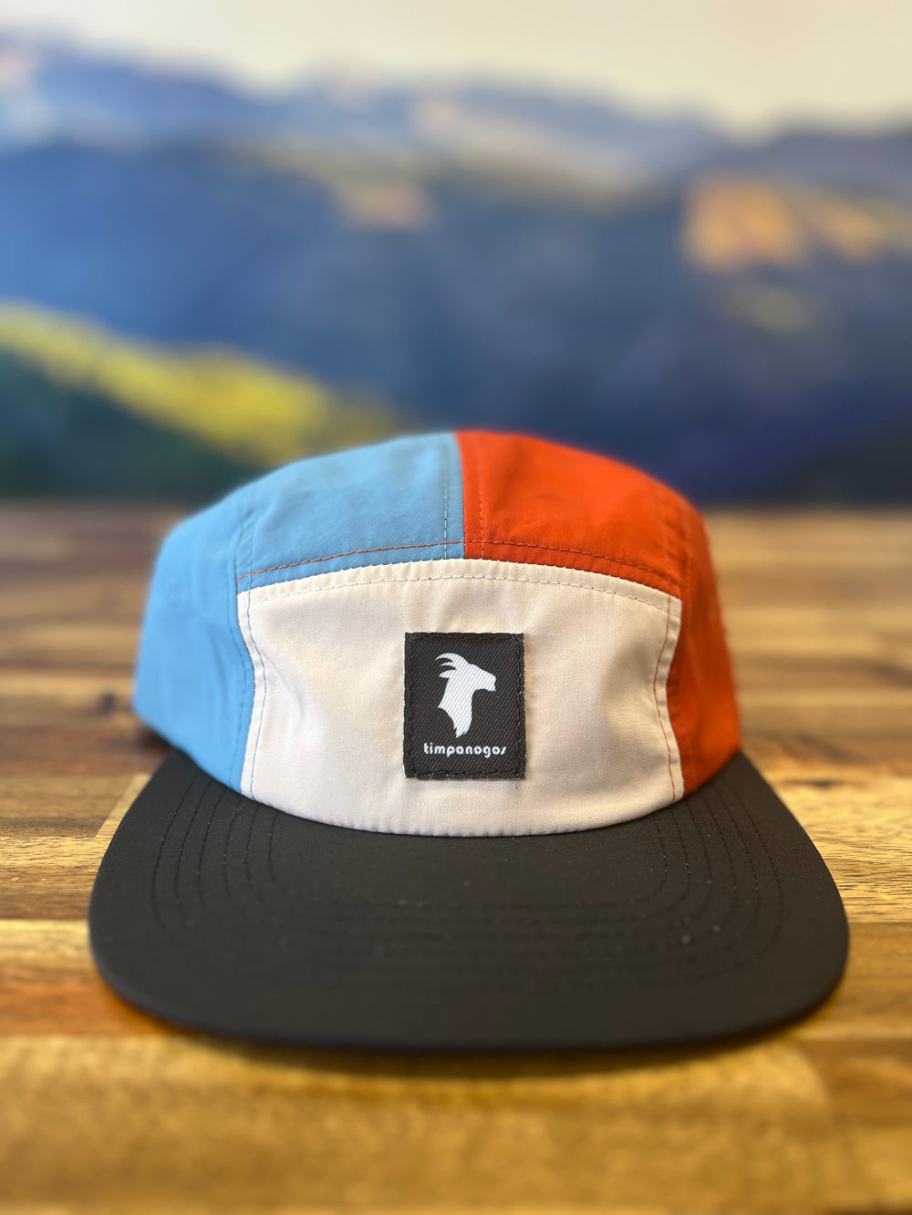 GOAT (Timpanogos) -  5-panel Nylon Camp Hat (Red/Blue/Tan)