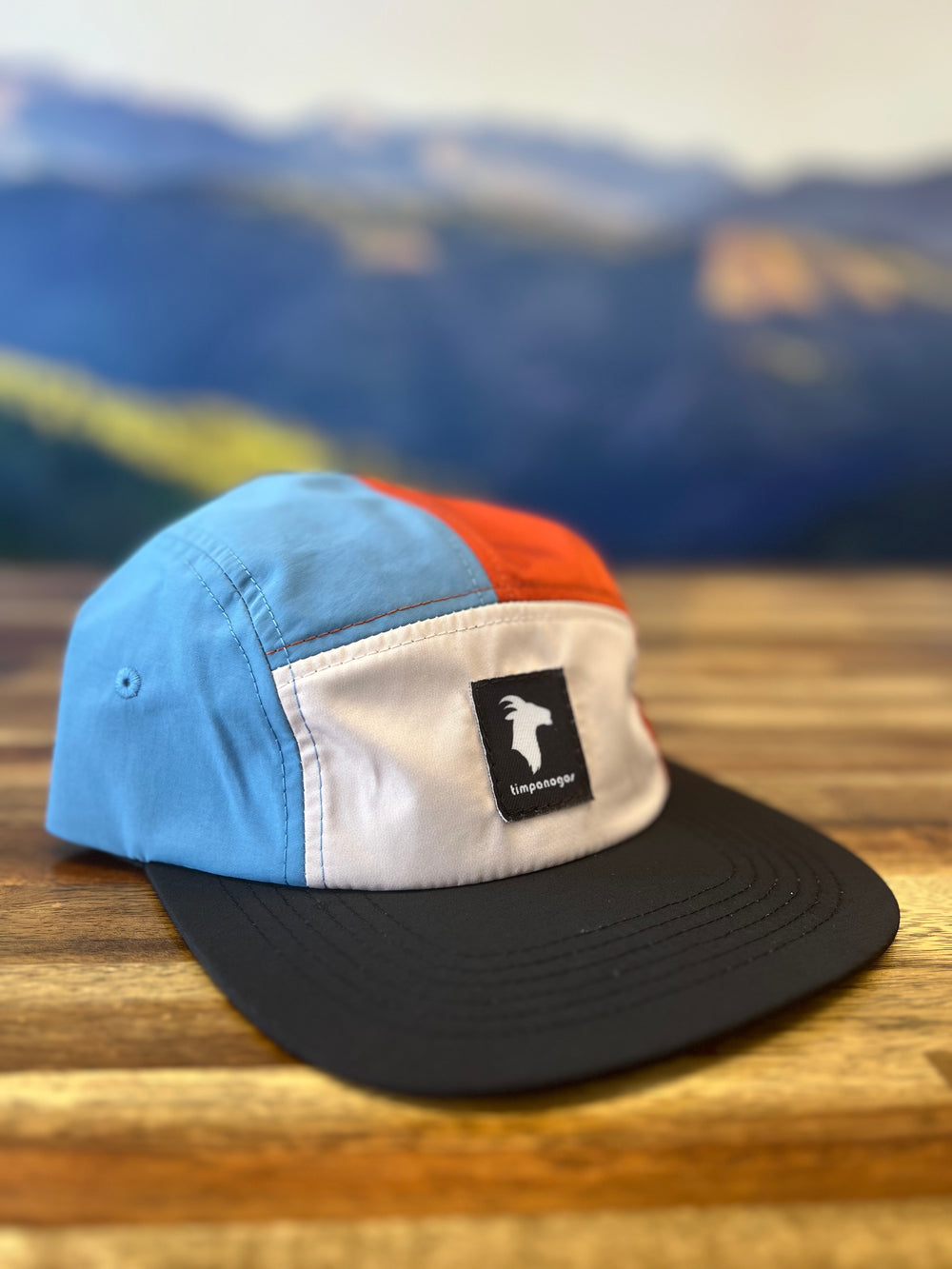 GOAT (Timpanogos) -  5-panel Nylon Camp Hat (Red/Blue/Tan)