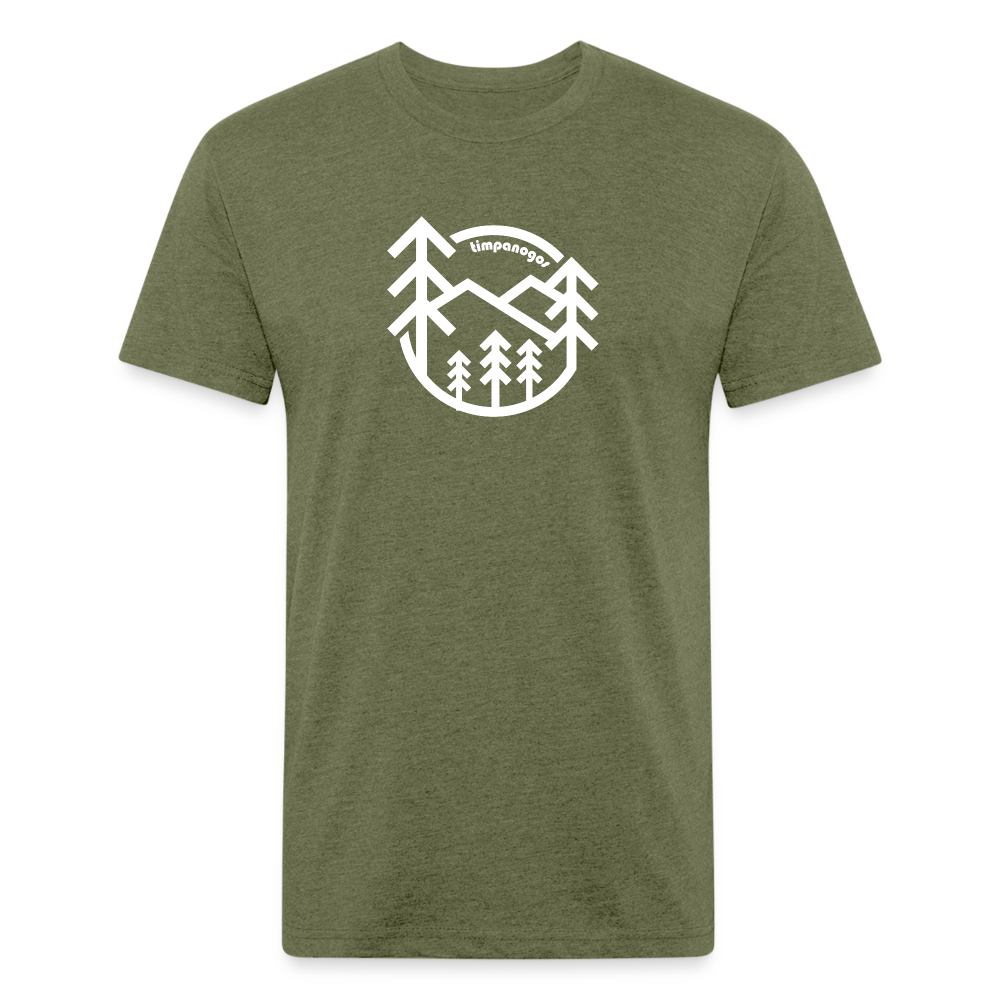 Retro Mountain Trees - Premium Graphic Tee - heather military green